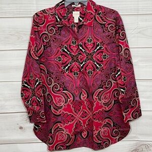 Chico’s Red Purple Paisley Button Down Petite Top Size 12/L/Chico’s 2